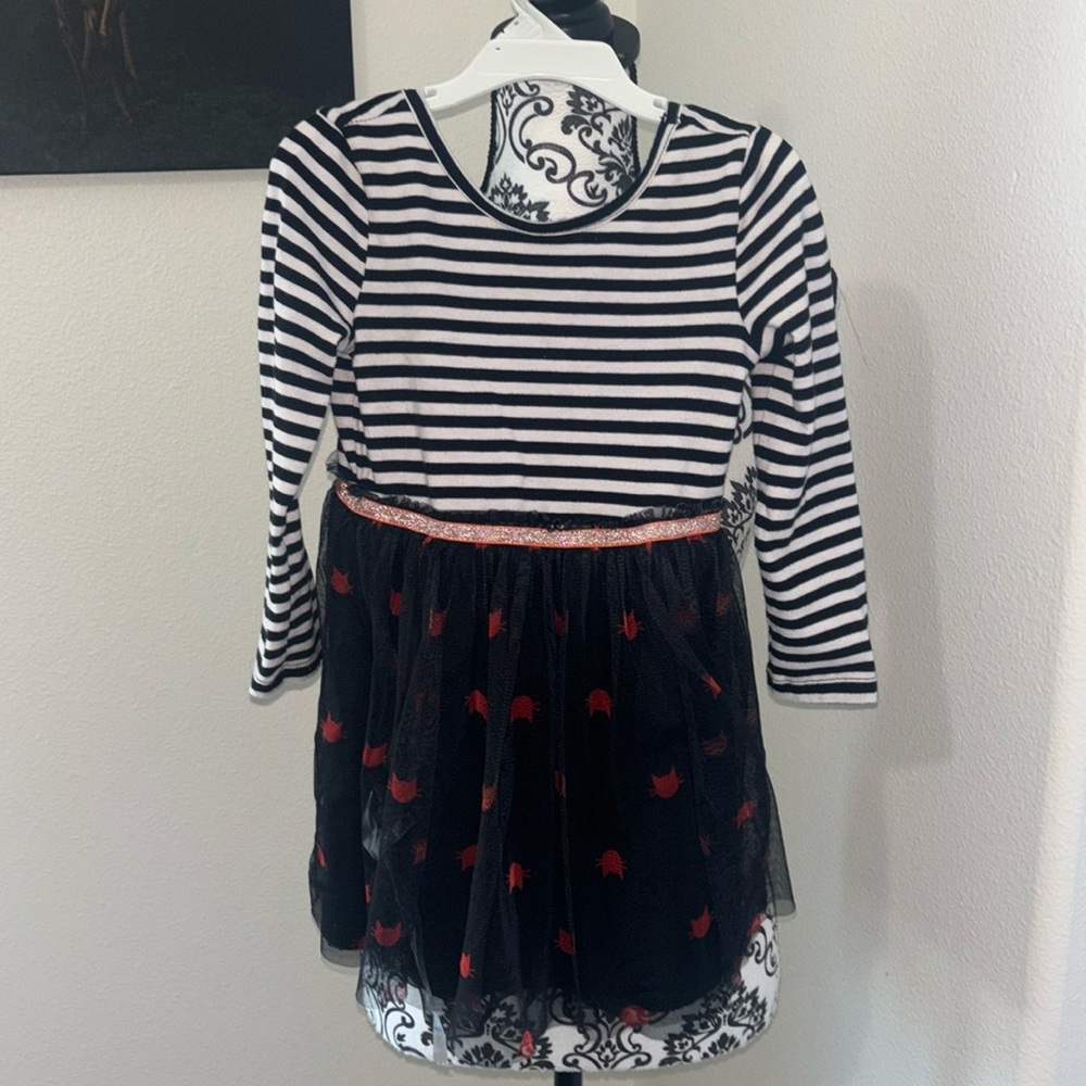 Cat and Jack Black, White, and Orange dress w/ cat print on skirt.